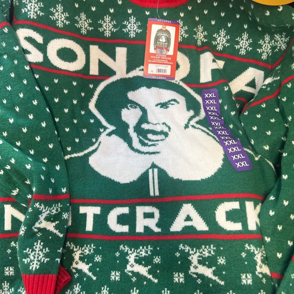 Men's Green Holiday Knit Sweater with Graphic
